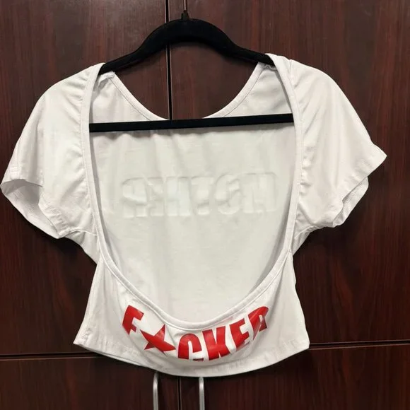 White "Mother F*cker" Backless Crop Top - Women's Large - Picture 2 of 2